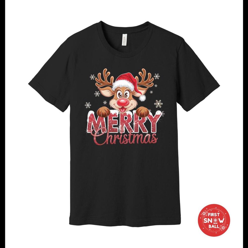 Reindeer Merry Christmas T-Shirt – Cute Holiday Graphic Tee, Unisex Cotton Xmas